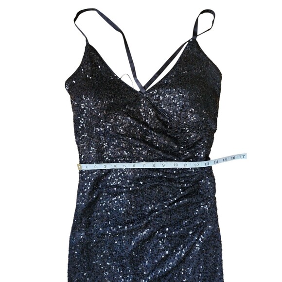 Eliza J Deep V High Slit Maxi Dress Womens 16 Dark Romantic Black Sequin Glam - Picture 8 of 9